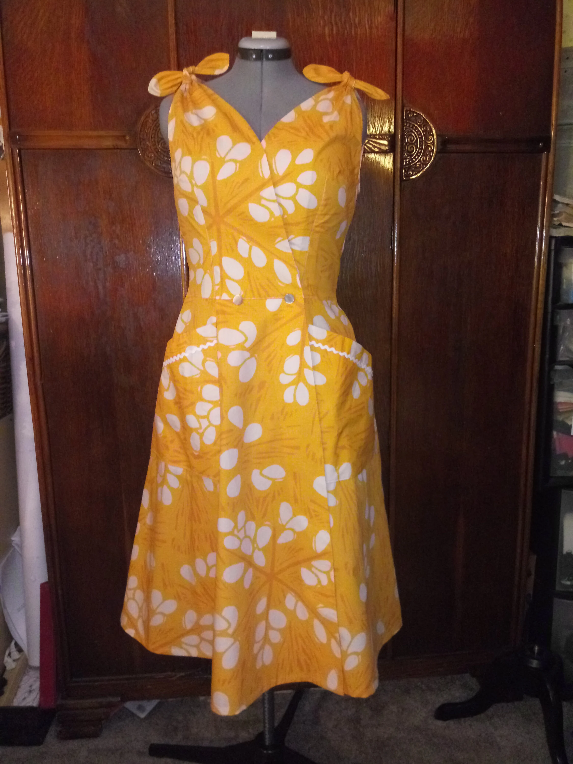 1950s Style Wrap Around Dress with Shoulder Bows and Pockets Custom Made in Your Size From a Vintage Pattern 1954