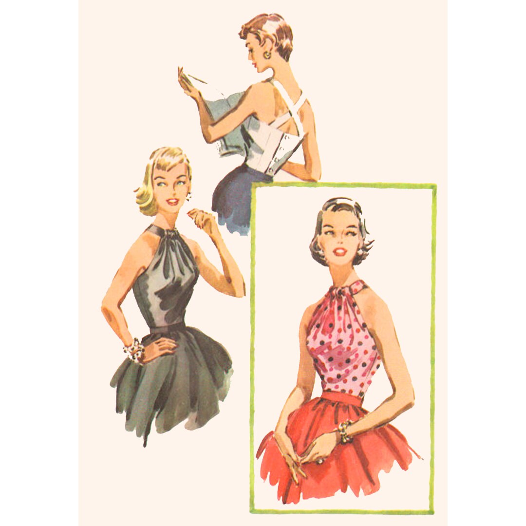 1950s Style Gathered Front Neck Halter Top with Criss Cross Straps Custom Made in Your Size From a Vintage Pattern 1956
