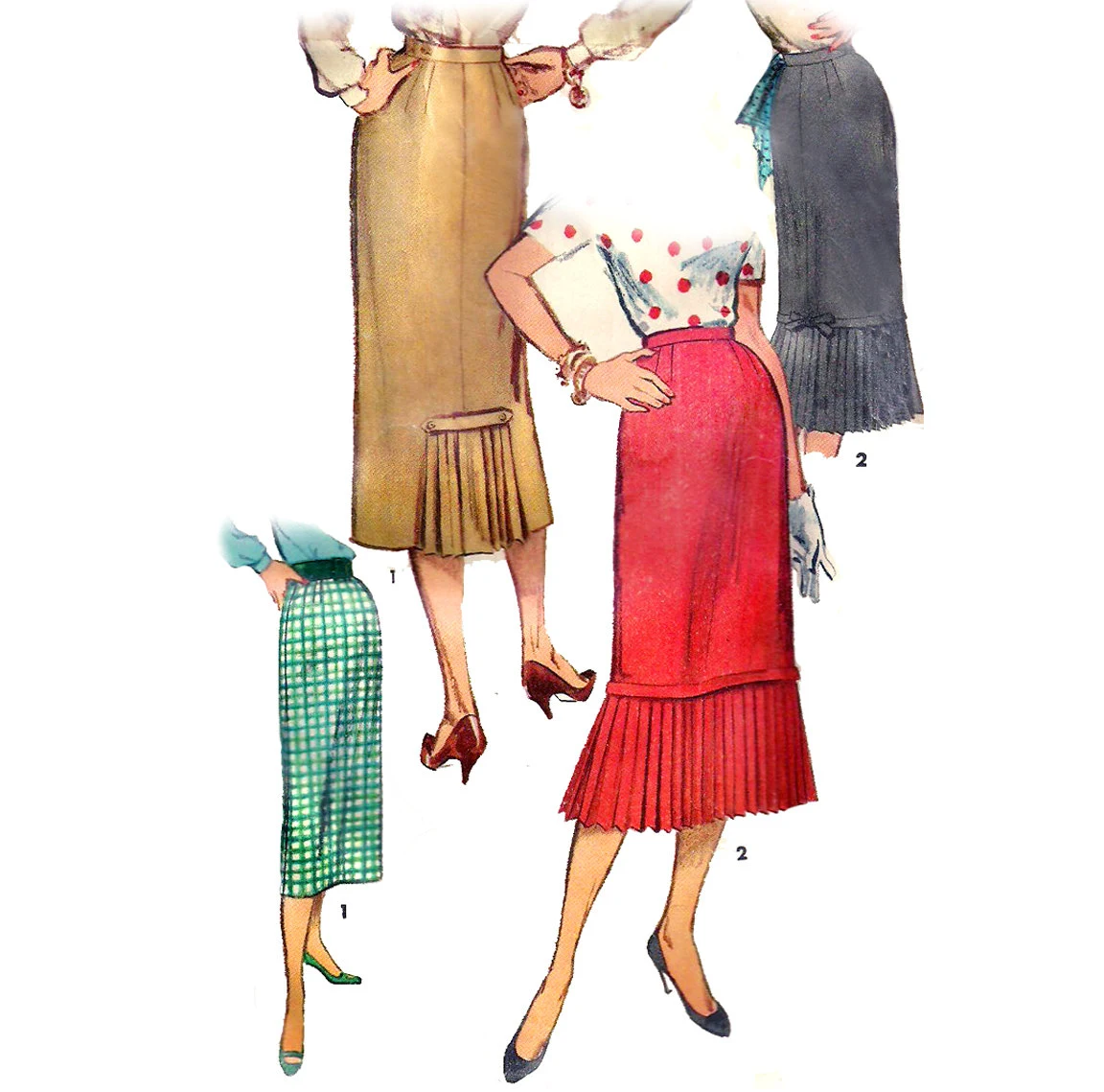 1950s Style Pencil Skirt With Pleated Ruffle Bottom Custom Made in Your Size From a Vintage Pattern 1956