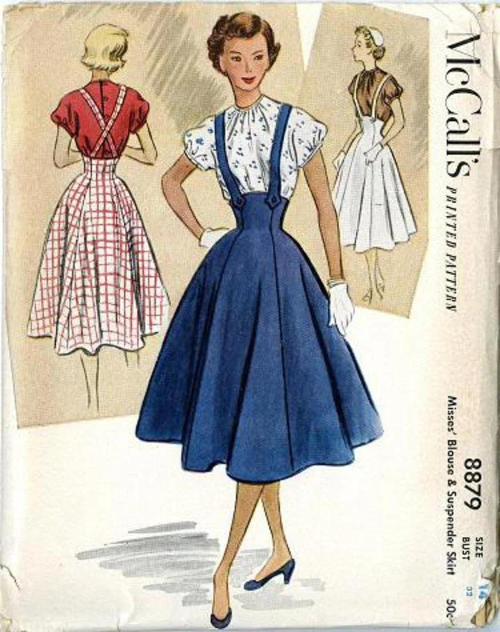 1950s Style High Waist Circle Skirt With Optional Puffed Sleeve Blouse Custom Made in Your Size From a Vintage Pattern 1952