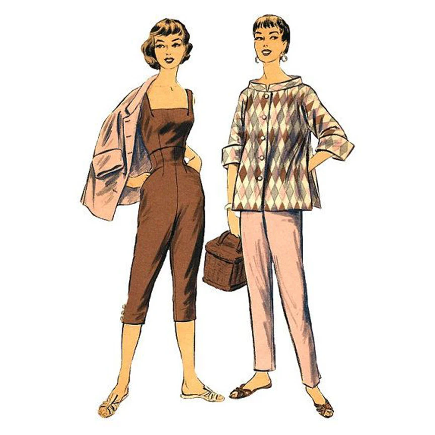 1950s Style 3pc High Waist Capri Square Neck Blouse or Funnel Neck Jacket Custom Made in Your Size From a Vintage Pattern 1955