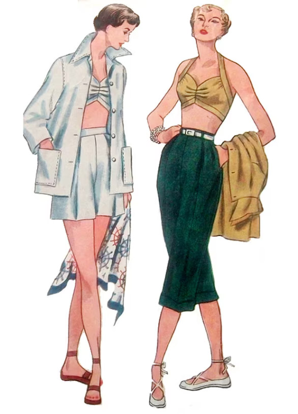 1950s Style 3pc Capri Pants or Shorts with Matching Halter Bra Top and Jacket Custom Made in Your Size From a Vintage Pattern 1950