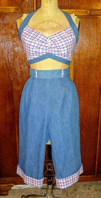 1950s Style 3pc Capri Pants or Shorts with Matching Halter Bra Top and Jacket Custom Made in Your Size From a Vintage Pattern 1950