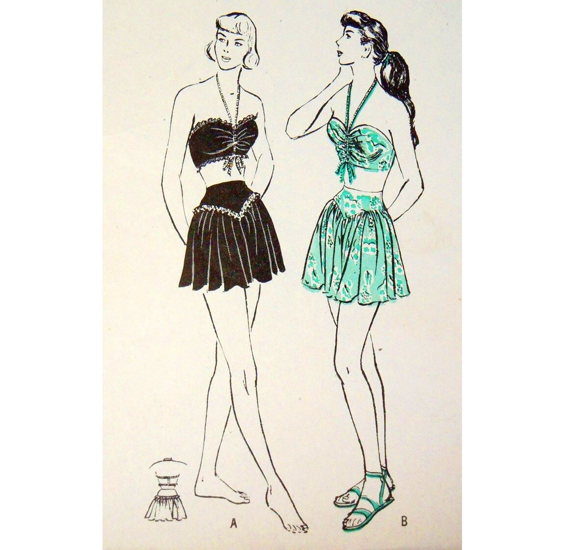 1940s Style Playsuit Bikini Bra Top and Ruffle Shorts Custom Made in Your Size From a Vintage Pattern 1949