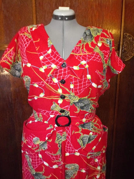 1950s Style deep V Neck Summer Dress Aline Skirt and Pockets Custom Made In Your Size From a Vintage Pattern 1949