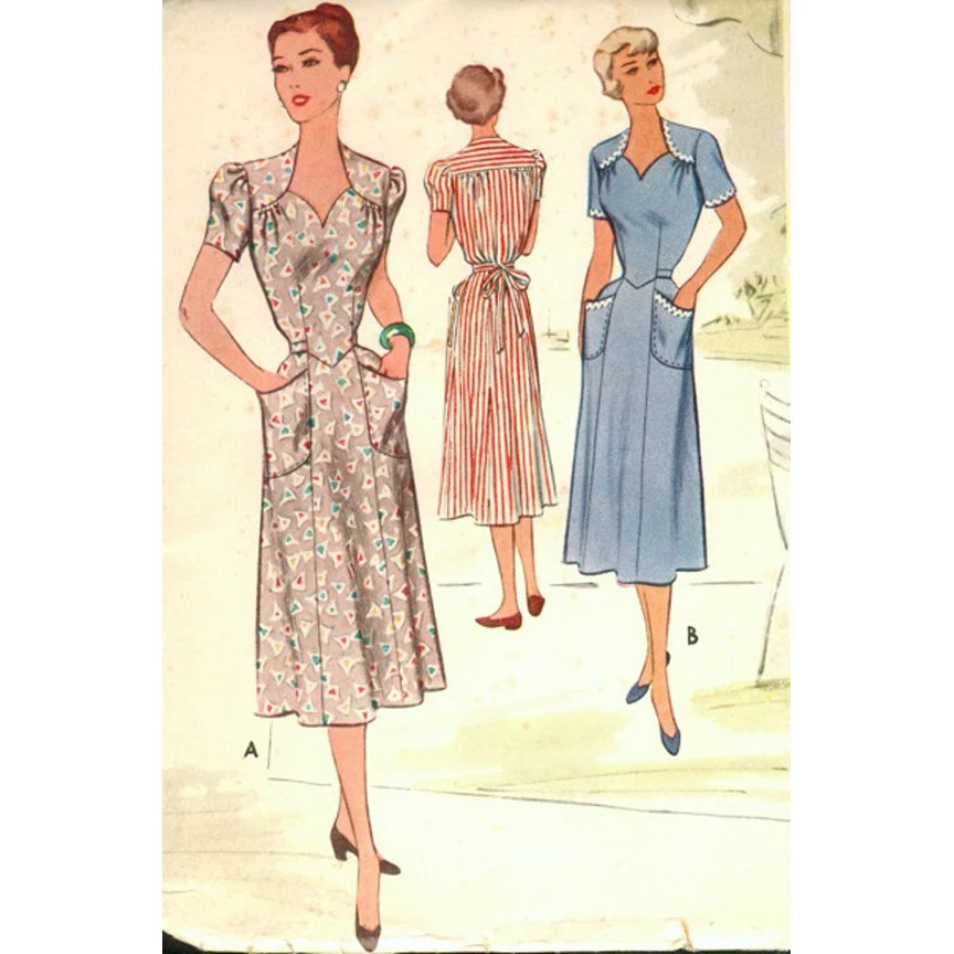 1950s Style Sweetheart Neck House Dress with 6 Gore Skirt and Patch Pockets Custom Made in Your Size From a Vintage Pattern 1951