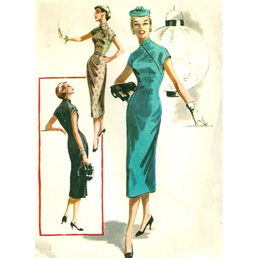 1950s Style Asian Cheongsam Wiggle Dress Custom Made in Your Size From a Vintage Pattern 1955