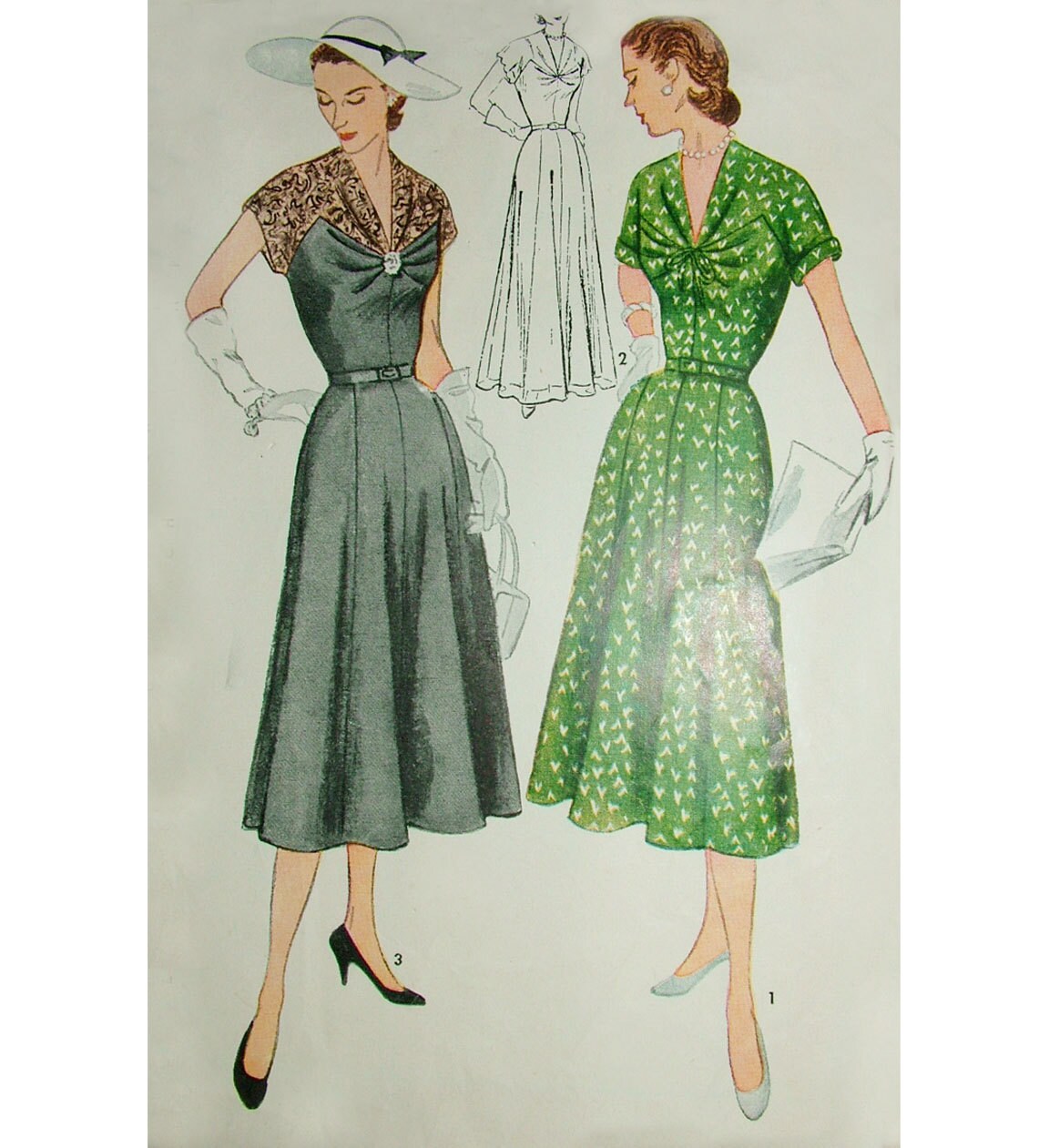 1950s Style Pleated Bust Eight Gore Flair Skirt Dress Custom Made in Your Size From a Vintage Pattern 1951