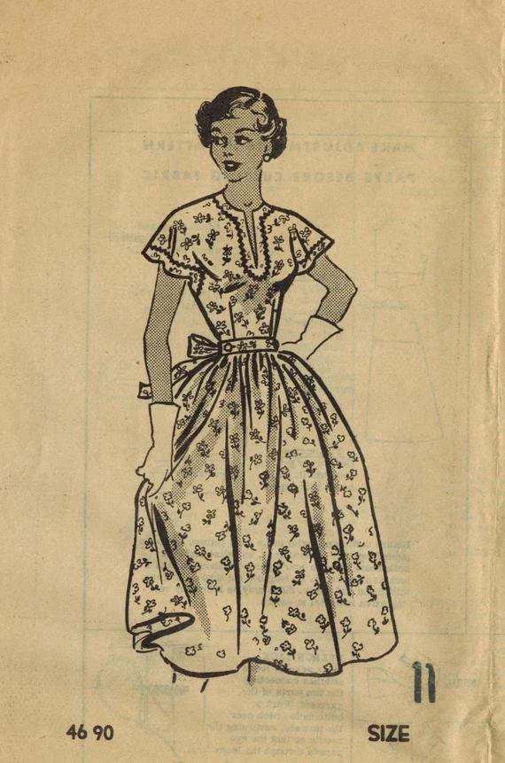 1950s Style Wrap Around Dress with Keyhole Neck and Flutter Sleeves Custom Made in Your Size From a Vintage Pattern 1954