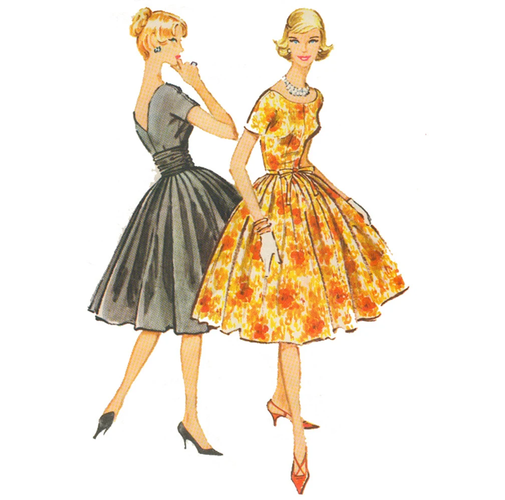 1950s Style Scoop Neck V Back Circle Full Skirt Dress with Cummerbund Belt Custom Made in Your Size From a Vintage Pattern 1959