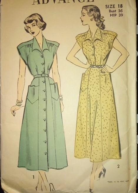 1950s Style Classic Button Up Summer Dress with Kimono Sleeves and Flared Skirt Custom Made in Your Size From a Vintage Pattern 1948