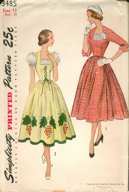1950s Style Mock Dirndl Dress with Full Gathered Skirt Custom Made in Your Size From a Vintage Pattern 1951