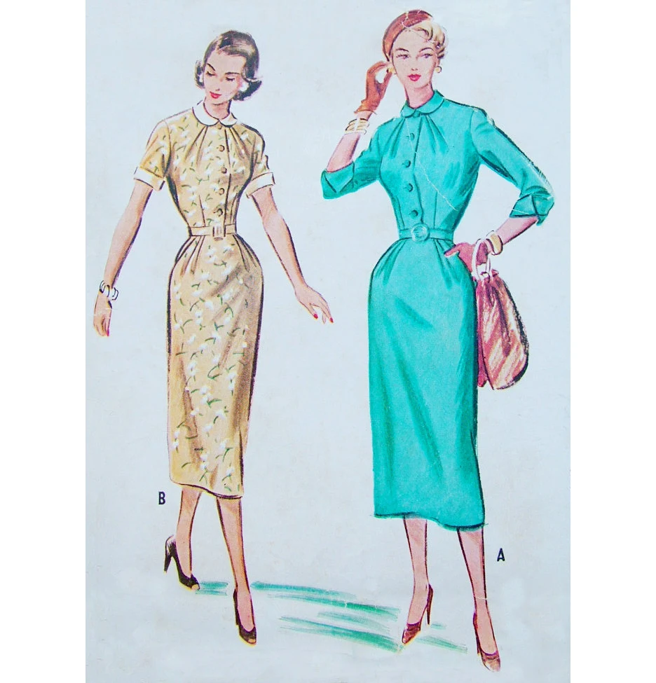 1950s Style Classic Shirt Dress with Peter Pan Collar and Pencil Skirt Custom Made in Your Size From a Vintage Pattern 1953