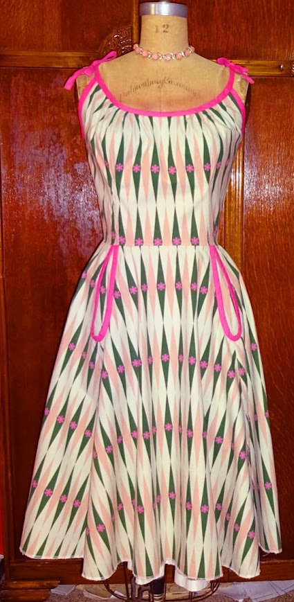 1950s Style Cute Summer Dress With Tie Shoulders and Dutch Pockets Full Skirt Custom Made In Your Size From a Vintage Pattern 1953