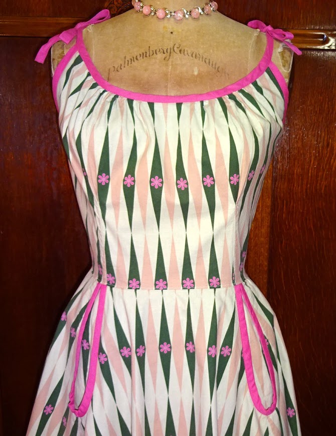 1950s Style Cute Summer Dress With Tie Shoulders and Dutch Pockets Full Skirt Custom Made In Your Size From a Vintage Pattern 1953