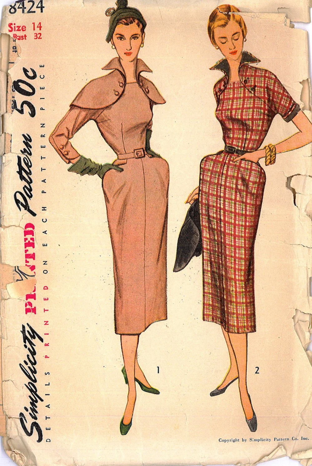 1950s Style Vampy Wing Collar Capelet Dress with Pencil Skirt Custom Made In Your Size From a Vintage Pattern 1951