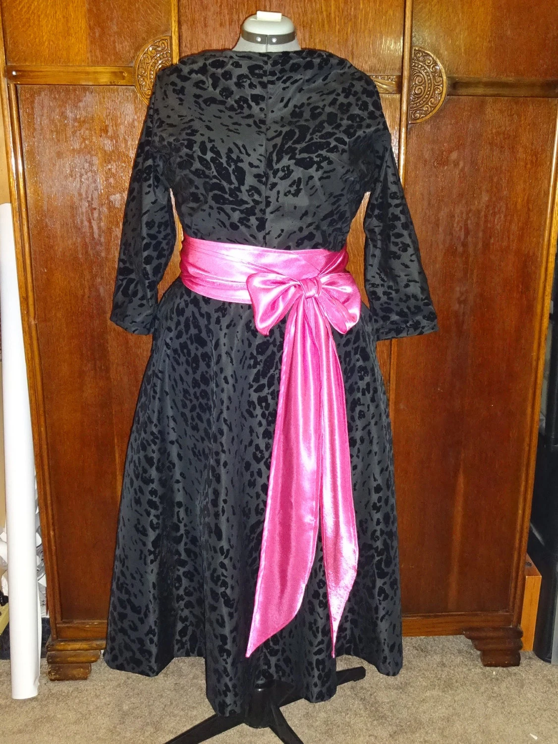 1950s Style Cowl Boat Neck Long Sleeve A-Line Dress with Cummerbund Custom Made in Your Size From a Vintage Pattern 1956