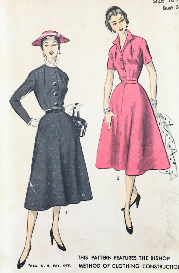 1950s Style Shirt Dress With Notched Collar and Full Skirt Custom Made in Your Size From a Vintage Pattern 1955