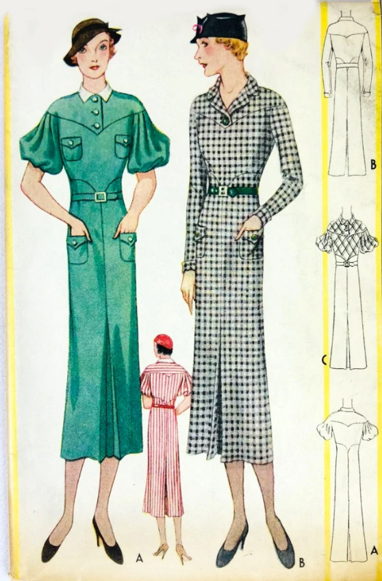 1930s Style Drop Shoulder Balloon Sleeve Dress Custom Made in Your Size From a Vintage Pattern 1933