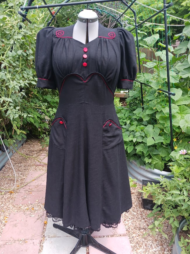 1940s Style Gathered Bust Sweetheart Neck Dress with Eight Gore Flare Skirt Custom Made in Your Size From Vintage Pattern 1941