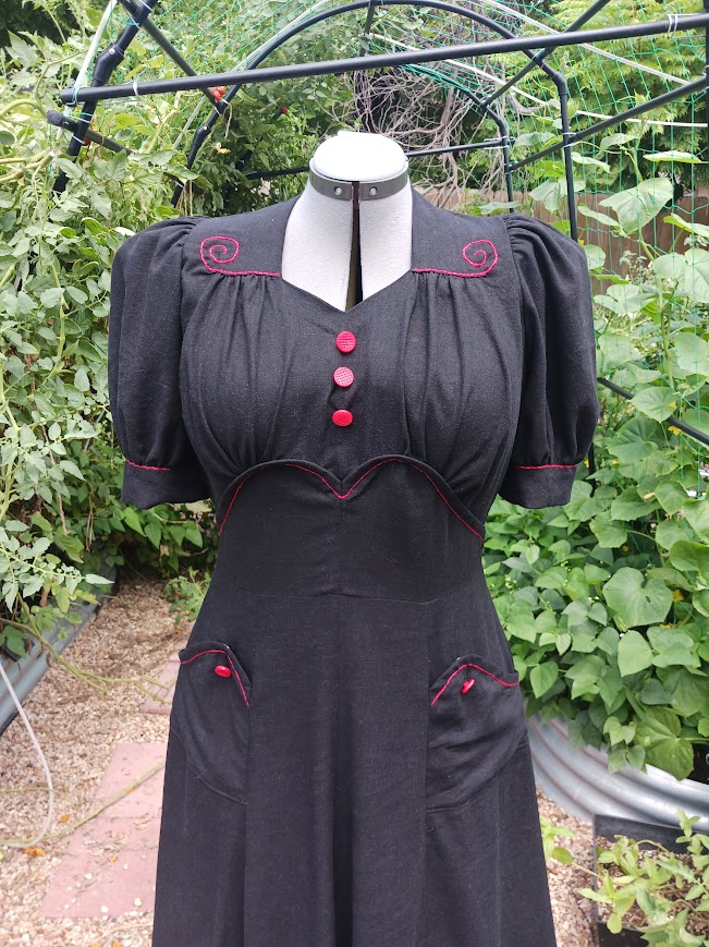 1940s Style Gathered Bust Sweetheart Neck Dress with Eight Gore Flare Skirt Custom Made in Your Size From Vintage Pattern 1941