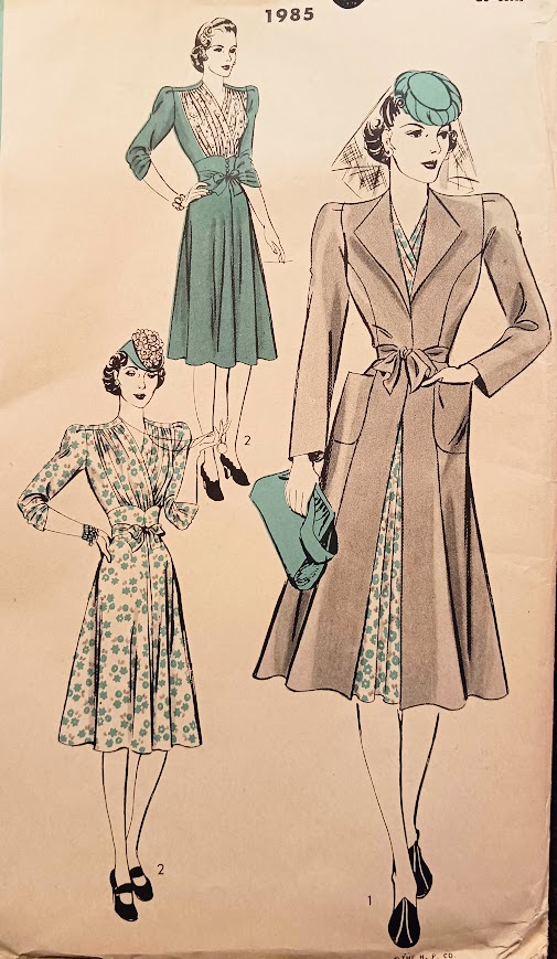 1940s Style Gathered Surplice Bust Dress with Optional Princess Coat Custom Made in Your Size From Vintage Pattern 1940