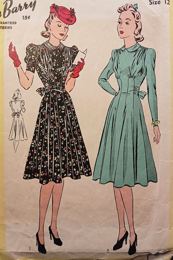 1940s Style Peter Pan Collar Gathered Bust Dress with Full Skirt with Insets Custom Made in Your Size From Vintage Pattern 1940