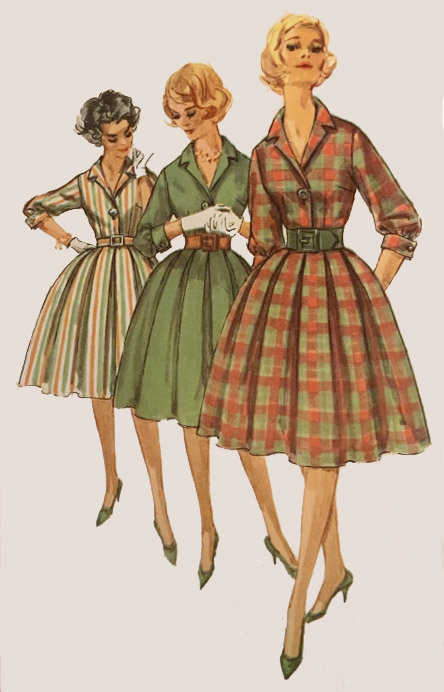 1950s Style Classic Shirt Dress with Pleated Skirt Custom Made in Your Size From a Vintage Pattern 1959