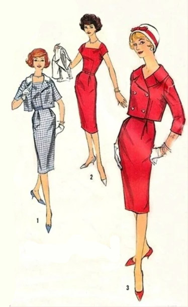 1950s Style Sheath Dress with Optional Cropped Double Breasted Jacket Custom Made in Your Size From a Vintage Pattern 1959