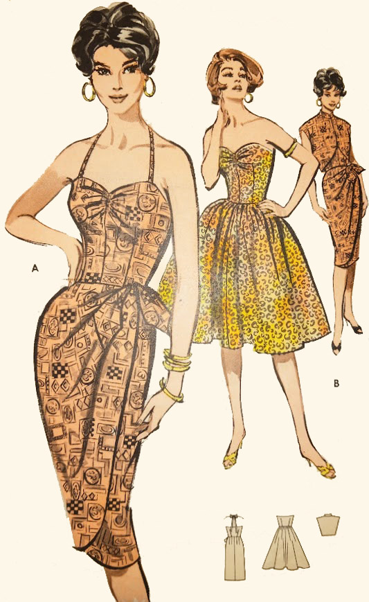 1960s Style Hawaiian Halter Sarong Tiki Wiggle or Full Skirt Dress Custom Made in Your Size From a Vintage Pattern 1960