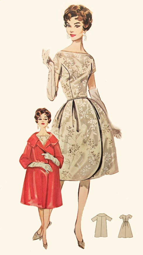 1960s Style Boat Neck Bell Skirt Dress with Optional Swing Coat Custom Made in Your Size From a Vintage Pattern 1961