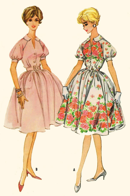 1960s Style V Neck Raglan Balloon Sleeve Dress with Full Skirt Custom Made in Your Size From a Vintage Pattern 1960