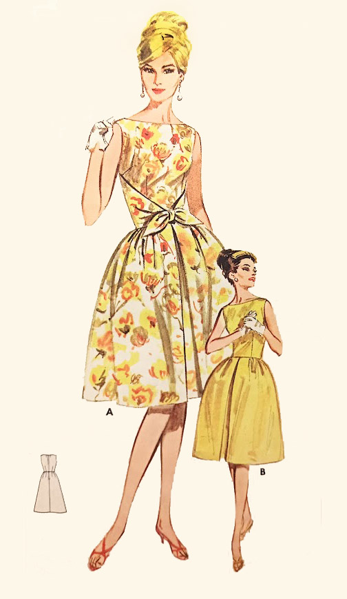 1960s Style Boat Neck Dress with Wrap Tie Midriff and Bell Skirt Custom Made in Your Size From a Vintage Pattern 1963