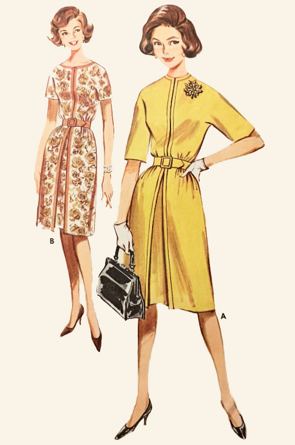 1960s Style Kimono Sleeve Dress with Pleated and Top Stitched Detail Custom Made in Your Size From a Vintage Pattern 1962