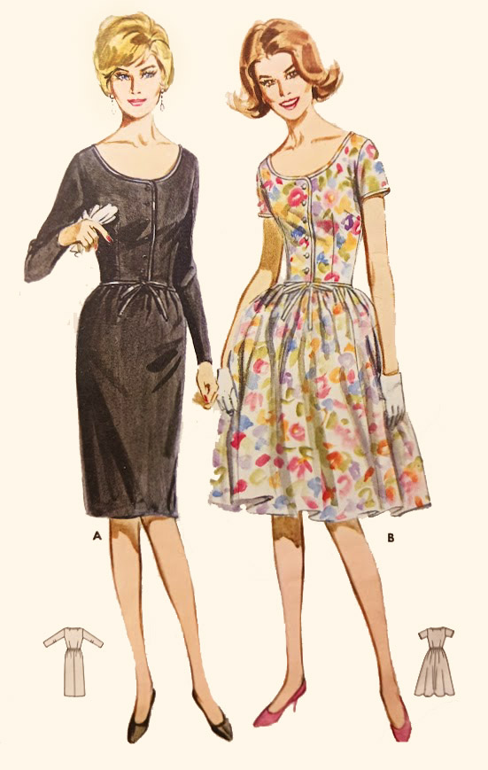 1960s Style Scoop Neck Dress with Contrast Binding Detail Custom Made in Your Size From a Vintage Pattern 1963