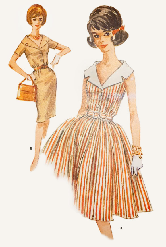 1960s Style Notched Portrait Collar Dress with Pencil or Full Skirt Custom Made in Your Size From a Vintage Pattern 1961