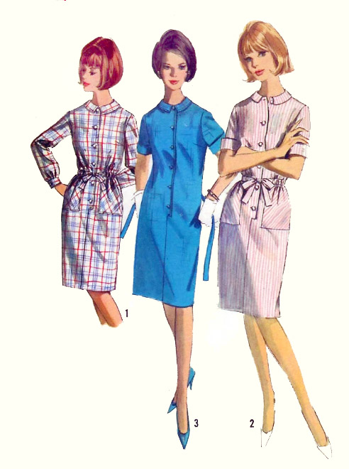 1960s Style Button Up Shift Dress with Collar Custom Made in Your Size From a Vintage Pattern 1965