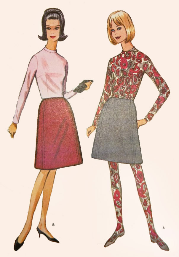 1960s Style MOD 3pc Set with Mock Neck Blouse, Straight Skirt and Matching Stockings! Custom Made in Your Size From a Vintage Pattern 1965