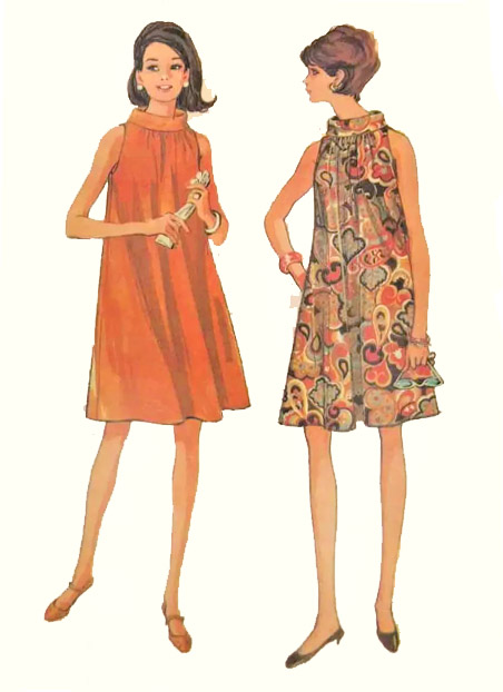 1960s Style Sleeveless Trapeze Dress with Funnel Neck Collar Custom Made in Your Size From a Vintage Pattern 1967