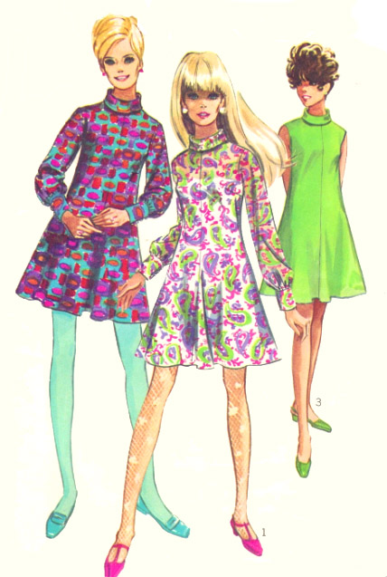 1960s Style MOD Rolled Neck Collar Mini Dress with Trumpet Skirt Custom Made in Your Size From a Vintage Pattern 1967