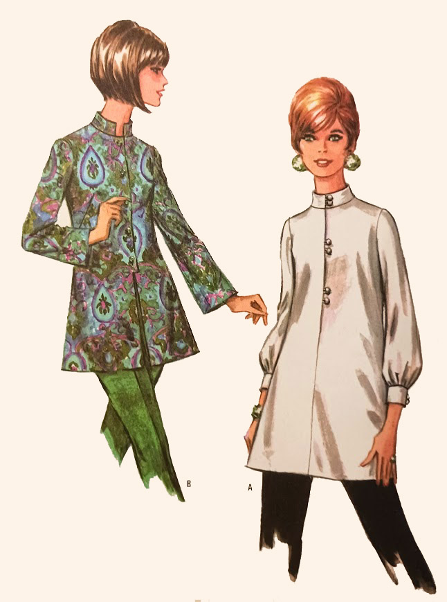 1960s Style Nehru Collar Tunic Blouse with Long Sleeves Custom Made in Your Size From a Vintage Pattern 1968