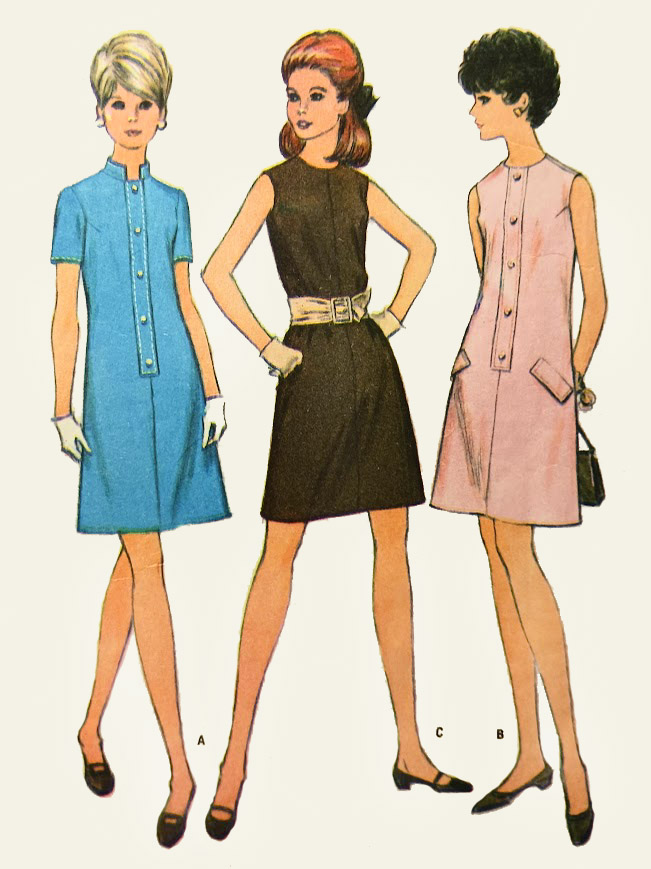 1960s Style Shift Dress with Nehru Collar and Mock Button Placket Custom Made in Your Size From a Vintage Pattern 1968