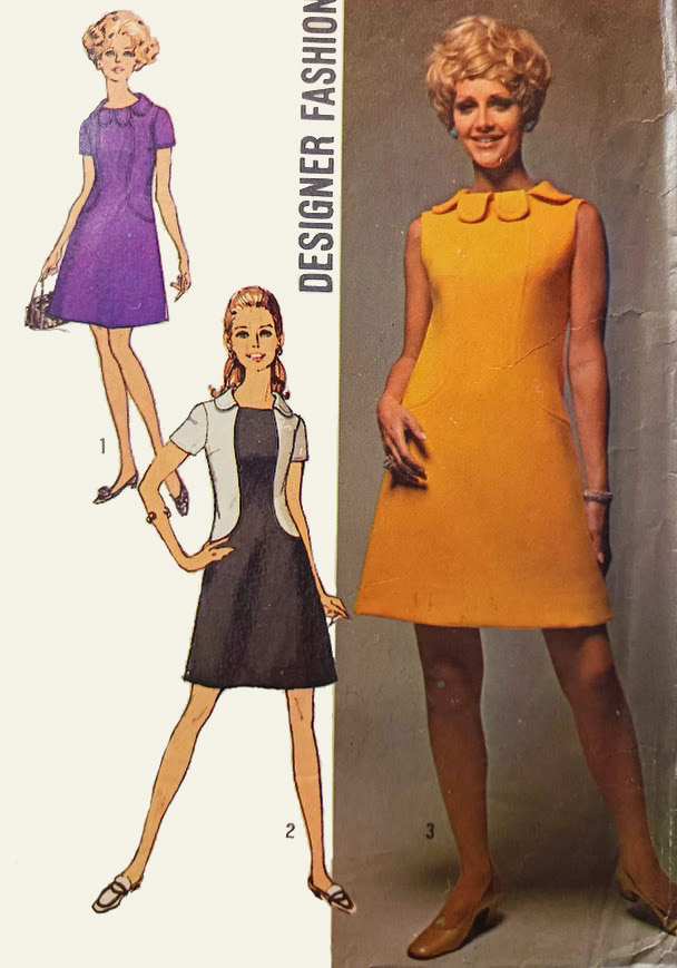 1960s Style A-Line Drop Waist Dress with Flower Petal Collar Custom Made in Your Size From a Vintage Pattern 1969
