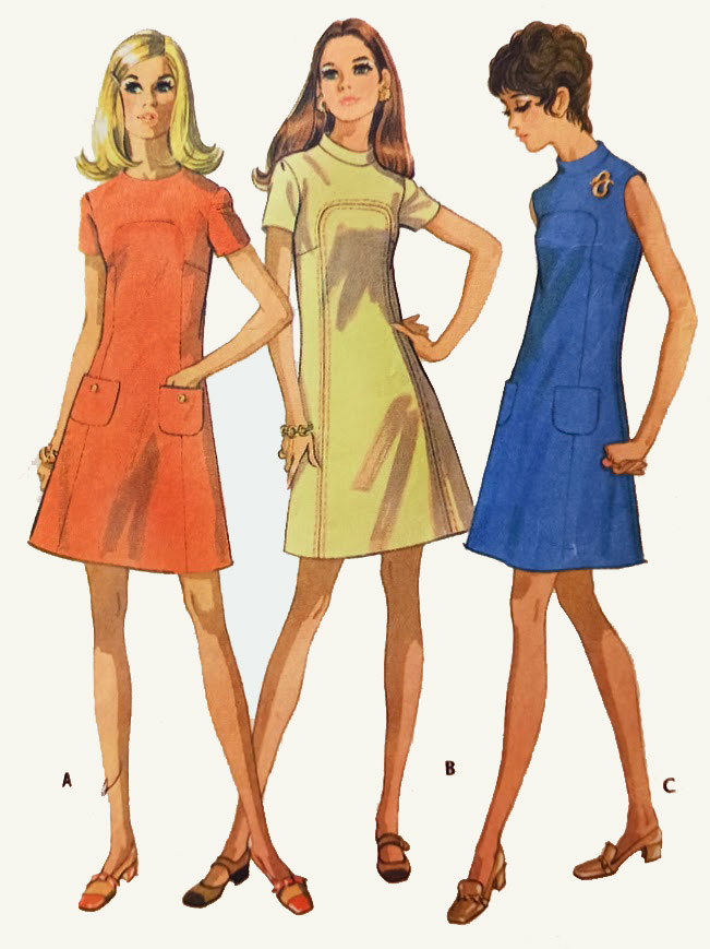 1970s Style Mock Neck A-Line Mini Dress Custom Made in Your Size From a Vintage Pattern 1970