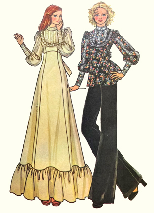 1970s Style Cottage Core Edwardian Boho Maxi Dress, High Collar Blouse or Pants Custom Made in Your Size From a Vintage Pattern 1974
