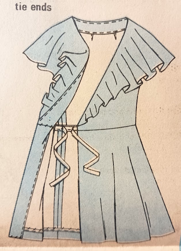 1970s Style Sleeveless Wrap Around Dress with Cape Collar Custom Made in Your Size From a Vintage Pattern 1973