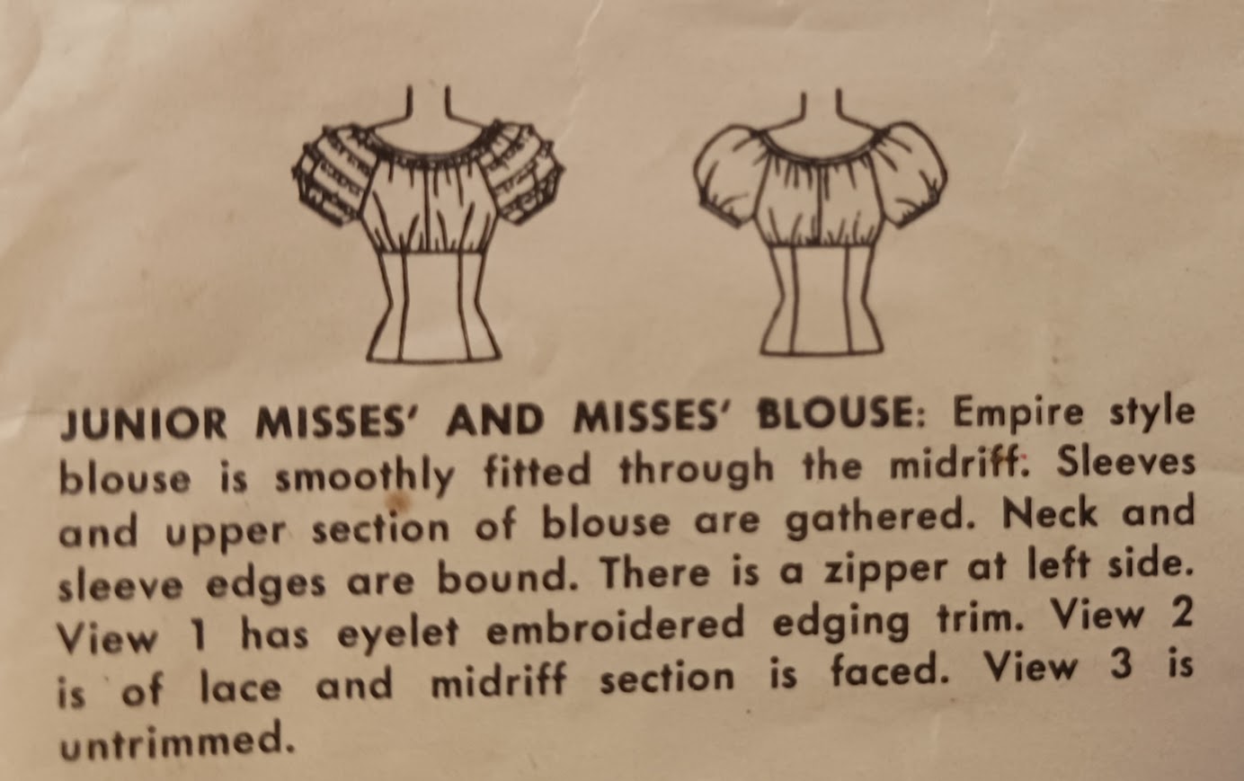 1950s Style Gathered Puffed Sleeve Milkmaid Peasant Blouse Custom Made in Your Size From a Vintage Pattern 1955