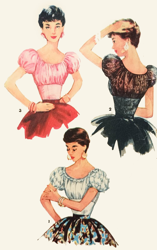 1950s Style Gathered Puffed Sleeve Milkmaid Peasant Blouse Custom Made in Your Size From a Vintage Pattern 1955