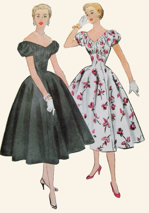 1950s Style Gathered Bust Milkmaid Dress with Full Circular Skirt Custom Made in Your Size From a Vintage Pattern 1954