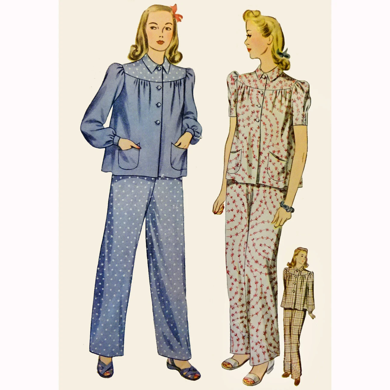 1940s Style Pajamas Lounge Blouse and Pants Custom Made in Your Size From a Vintage Pattern 1940